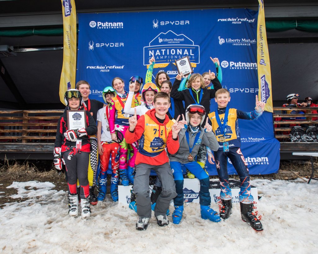 Three person family team podium